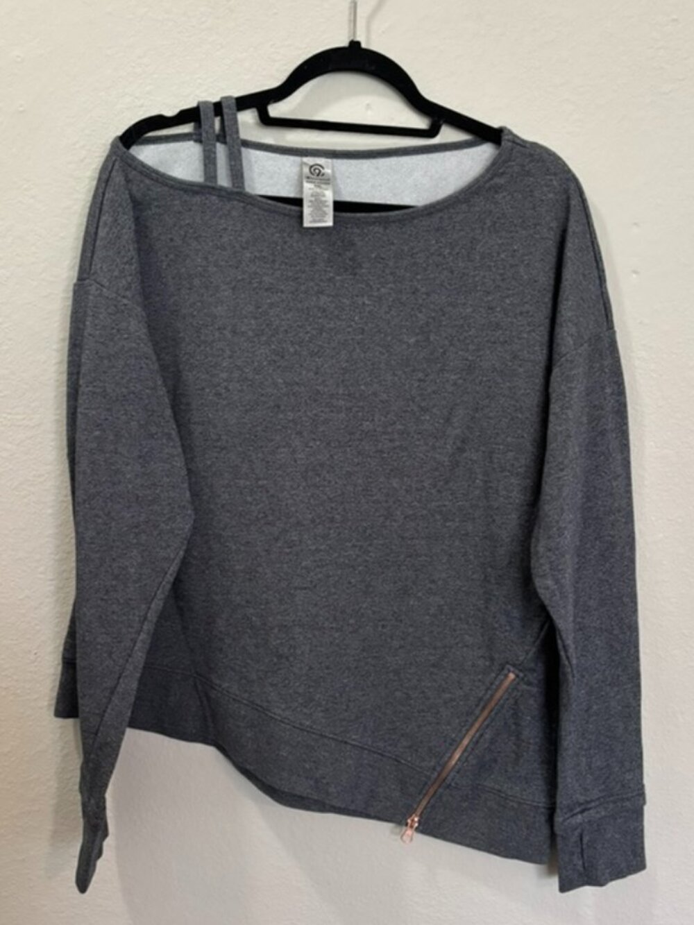 Champion x Anna Kaiser Gray Off Shoulder Zip Detail Sweatshirt Size XXL